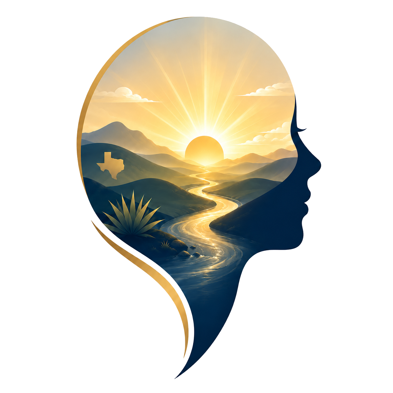 Texas Horizon head silhouette with sunrise landscape artwork